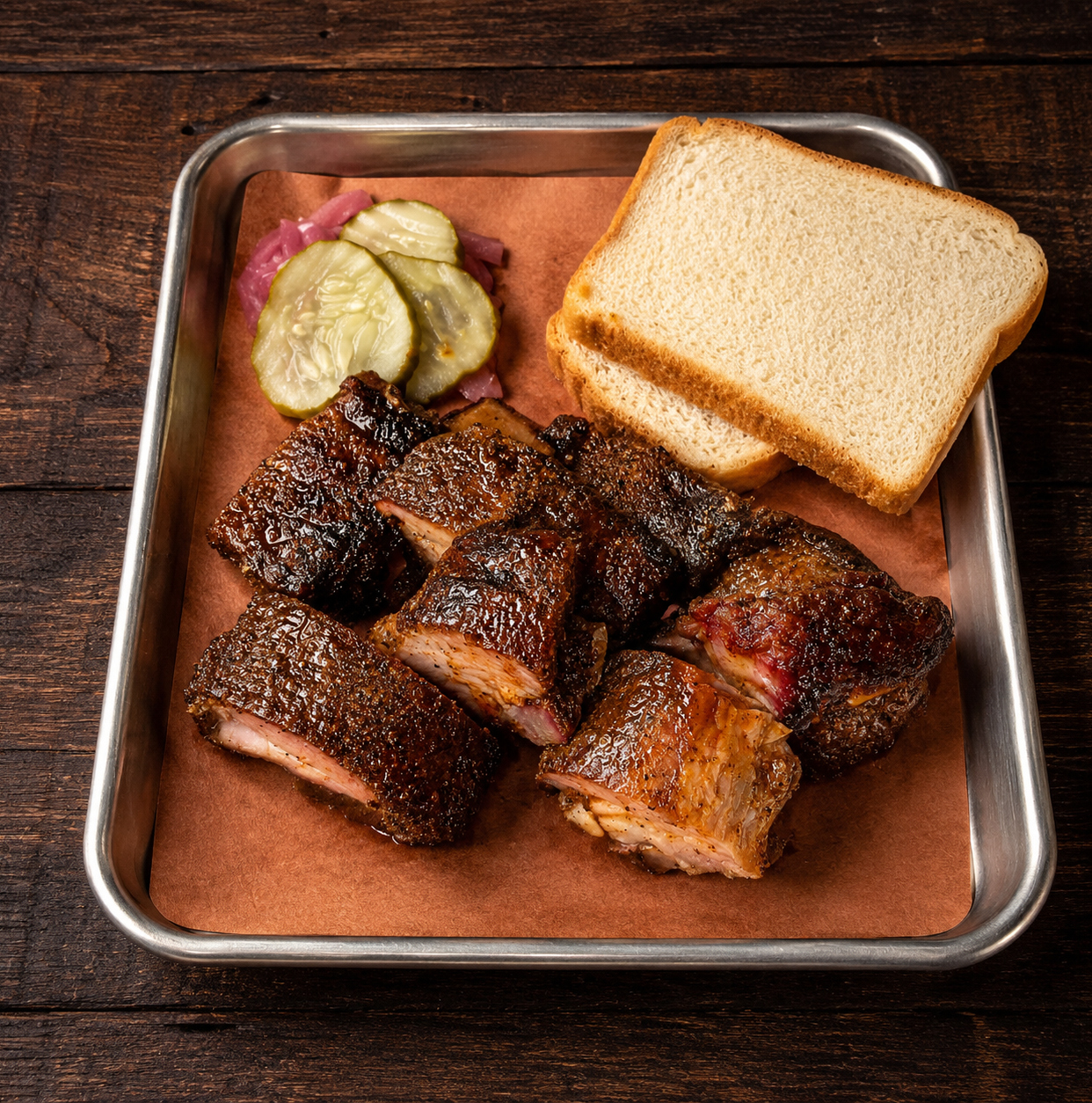 Pork rib tips seared in Smokin' J's BBQ sauce